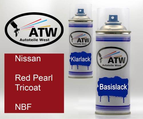 Nissan, Red Pearl Tricoat, NBF: 400ml Sprühdose + 400ml Klarlack - Set, von ATW Autoteile West.